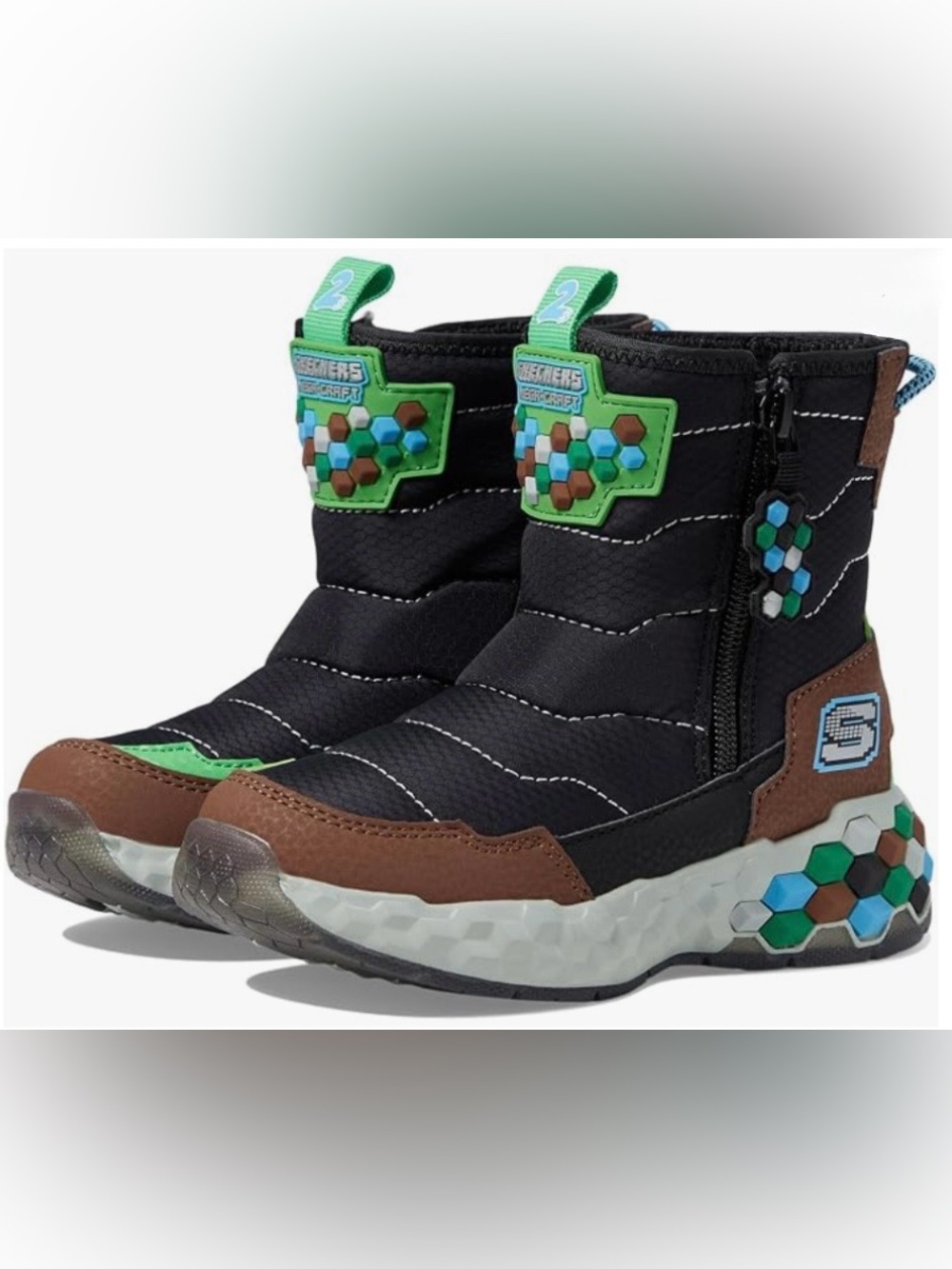 Skechers Minecraft Kids Black, Brown & Green Rain/Snow Boots Size 3.5